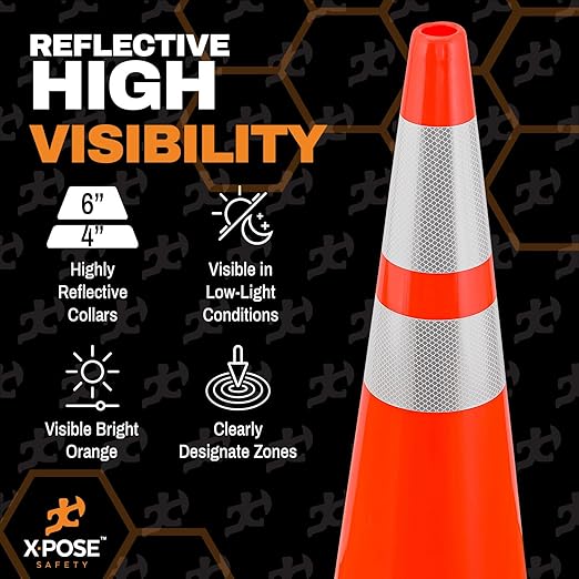 Xpose Safety 36 Inch Orange Traffic Cones Heavy Duty 12lb with 6" & 4" Collars - Bulk Full Pallet 243 Pack - Multipurpose PVC Plastic Safety Cone for Parking, Caution & Construction - MUTCD Compliant