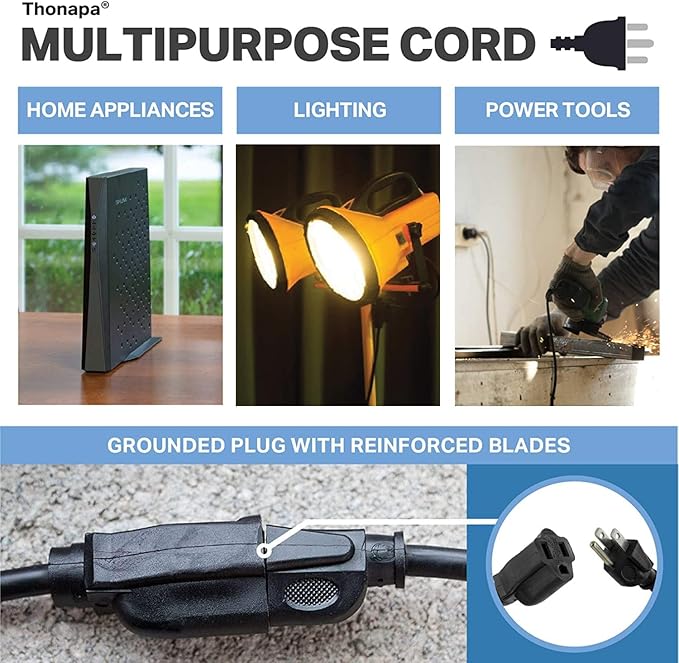 13 Amp Outdoor Extension Cord 10 ft, 2 Pack, 16/3 SJTW 10 Foot Black Extension Cord 3 Prong Multi Pack, Weatherproof ExteriorPower Cable for Outdoor Lights, Landscaping, Lawn, UL Certified