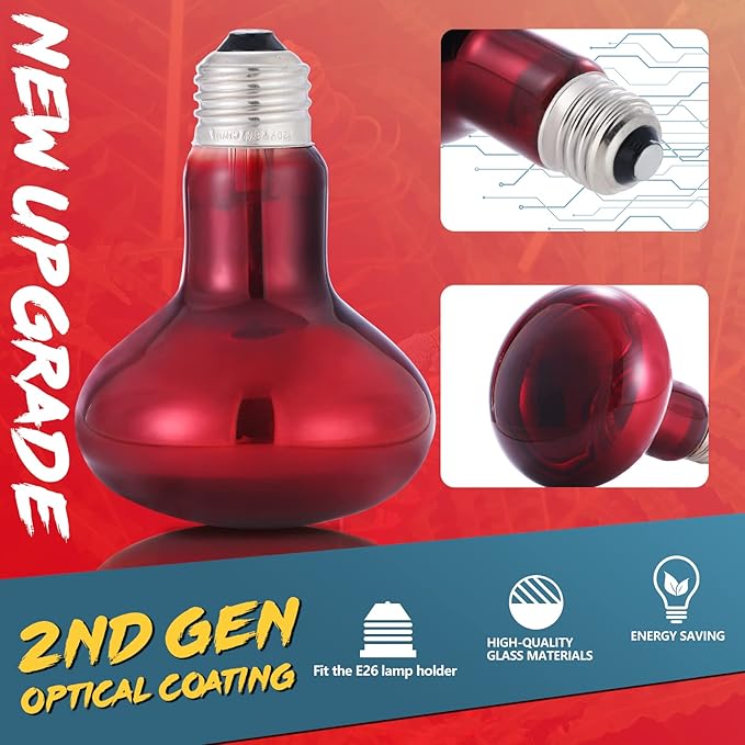 LUCKY HERP 75W Reptile Heat Lamp Bulbs 2 Pack, Reptiles & Amphibians Infrared Basking Spot Lamp, Heat Light Bulb for Turtle, Bearded Dragon, Lizard