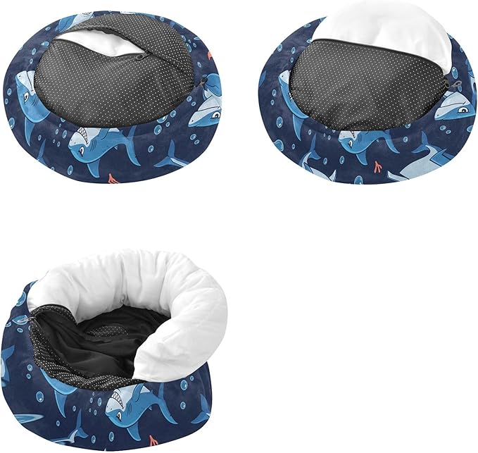 Burbuja Sharks Donut Pet Bed, Calming Soft Dog Bed with Anti-Slip Bottom, Round Cuddler Support for Dogs & Cats, Washable 13 in