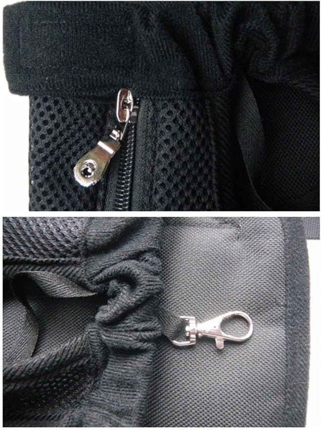 Pet Dog Puppy Cat Carrier Five Holes Backpack Double Shoulder Straps Canvas Cotton Front Chest Backpack Bag(Black, Large)