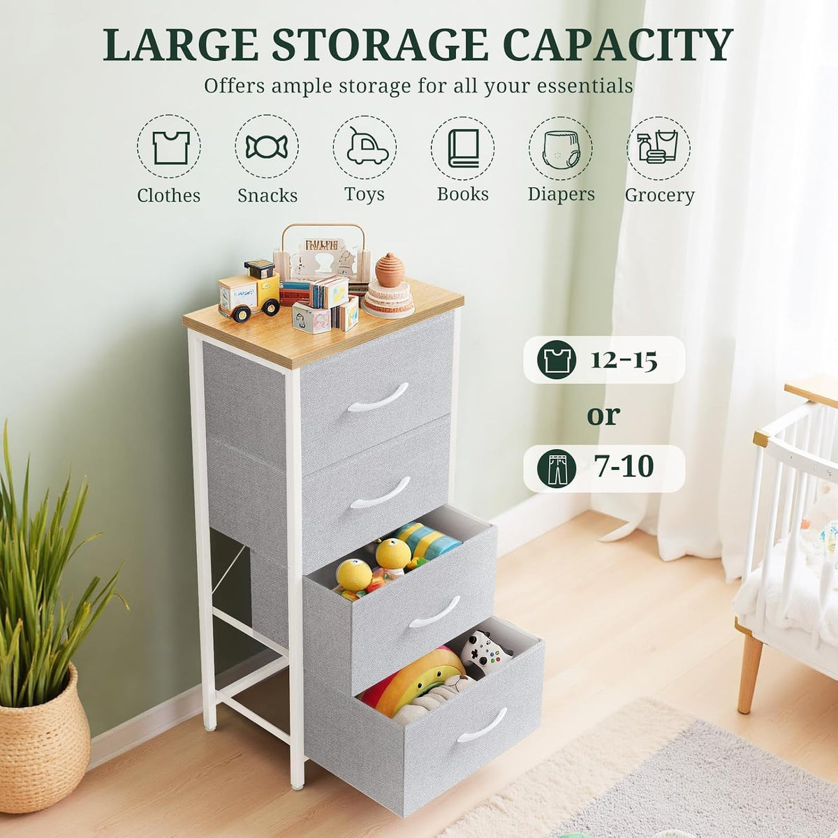 4 Drawers Dresser for Bedroom Fabric Storage Tower with Wooden Top