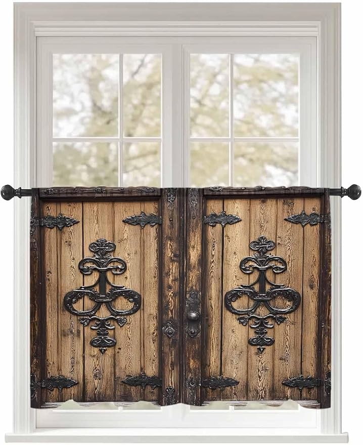 Sheer Curtains 54 Inch Length, Barn Door Semi Sheer Curtains Light Filtering