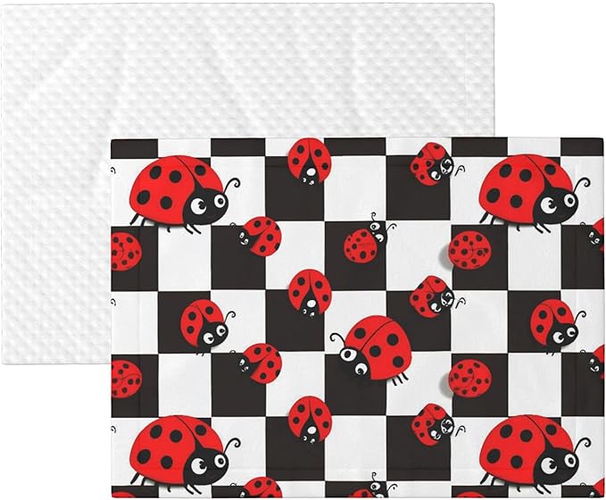 Waterproof Dog Blanket Soft Pet Blanket for Puppy Cat, Fleece Cat Throw Blankets for Furniture Bed Couch Sofa Reversible - Ladybugs of Black and White Checkers
