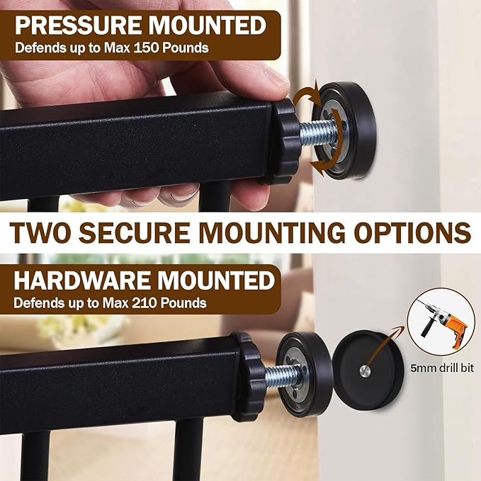 Mumeasy 29.7–51 Inch Extra Wide Baby Gate for Stairs, Extra Long Indoor Dog Gate for Doorways, Pressure Mounted Walk Thru Child Gate with Auto-Close, No-Drill Safety Pet Gate with Door for House,Black