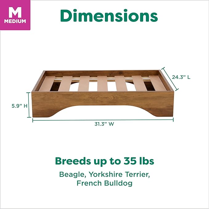 FurHaven Elevated Dog Bed for Medium Dogs, Mid-Century Modern Style with Flexible Slats & Non-Slip Pads for Comfort & Airflow, Easy Assembly, Raised Pet Bed, Medium, Dark Brown