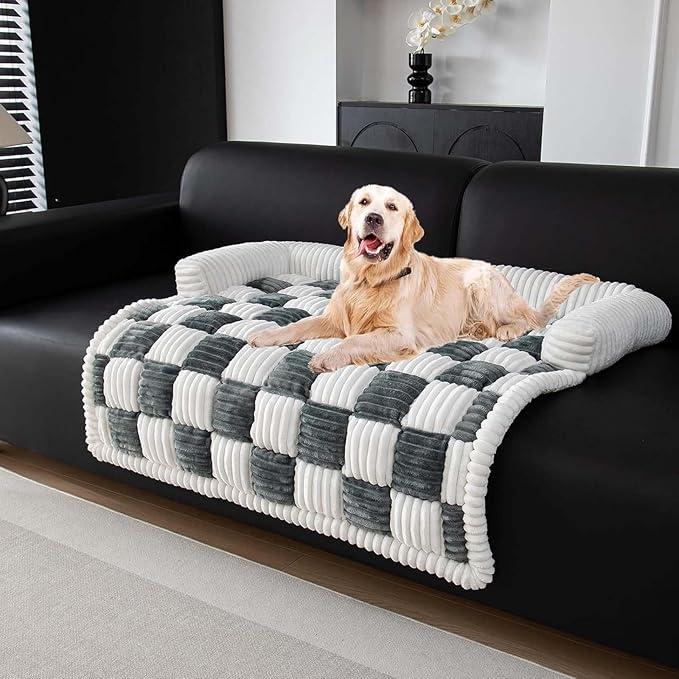 Pet Couch Covers for Sofa, Cat Dog Couch Cover Protector, Dog Bed Mat for Sofa Couch Furniture Protector Cream Square Plaid Cozy Dog Couch Cover