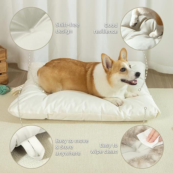 Chew Resistant Dog Bed for Extra Large Dogs - Durable 47"x29" Kennel Pad with Soft Plush Filling, Machine Washable Crate Mat for Aggressive Chewers, Indoor Outdoor Pet Bed, Beige
