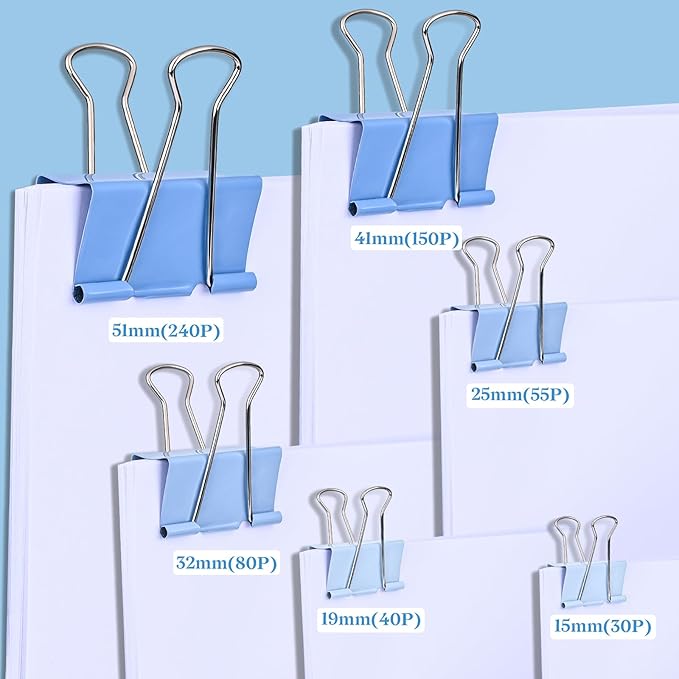 Temiary Aesthetic Binder Clips, 60 Pcs 0.6 Inches Small Metal Binder Clip with Clear Storage Container, Binding Paperwork Clamps for School Teachers Office Supplies (Blue)