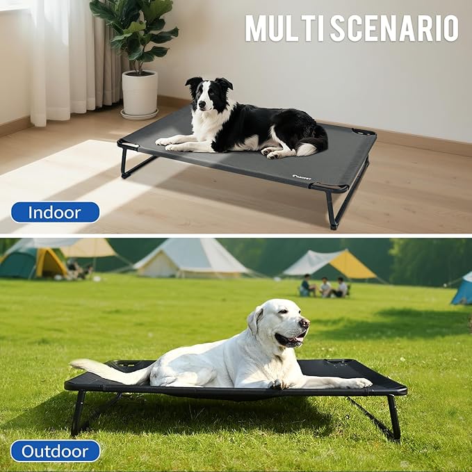 Cooling Elevated Dog Bed, Raised Outdoor Dog Bed Waterproof Pet Beds Cots Stable and Easy Assembly, with 1.2mm Thick Iron Frame, Breathable, Ultra-Sturdy，Grey,32 * 25.2 * 7.1