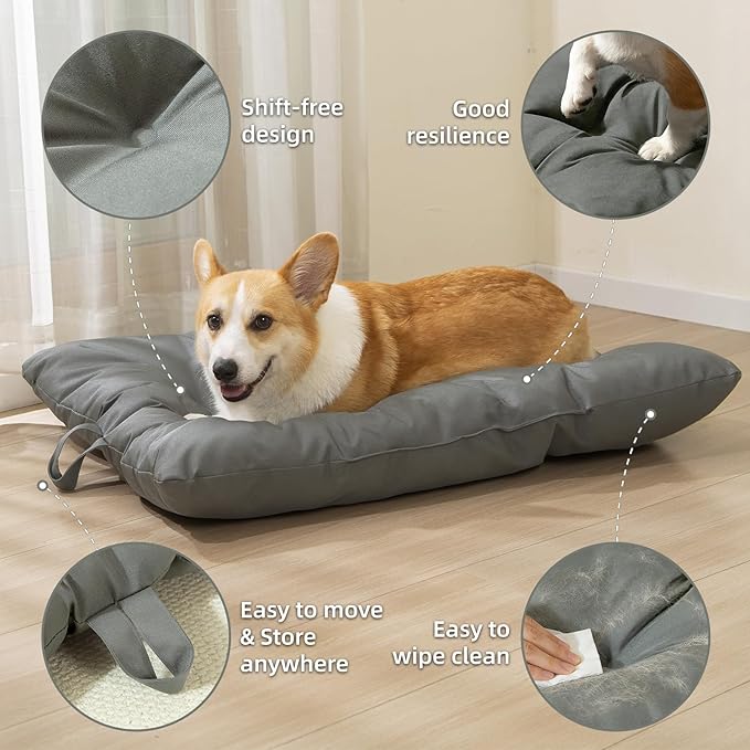 Chew Resistant Dog Bed for Small/Medium Dogs - Durable 29"x18" Kennel Pad with Soft Plush Filling, Machine Washable Crate Mat for Aggressive Chewers, Indoor Outdoor Pet Bed, Gray