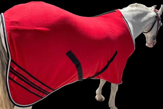 Majestic Ally Anti Pill Fleece Horse Blanket/Sheet with Silver Braided Rope (Red, 70)