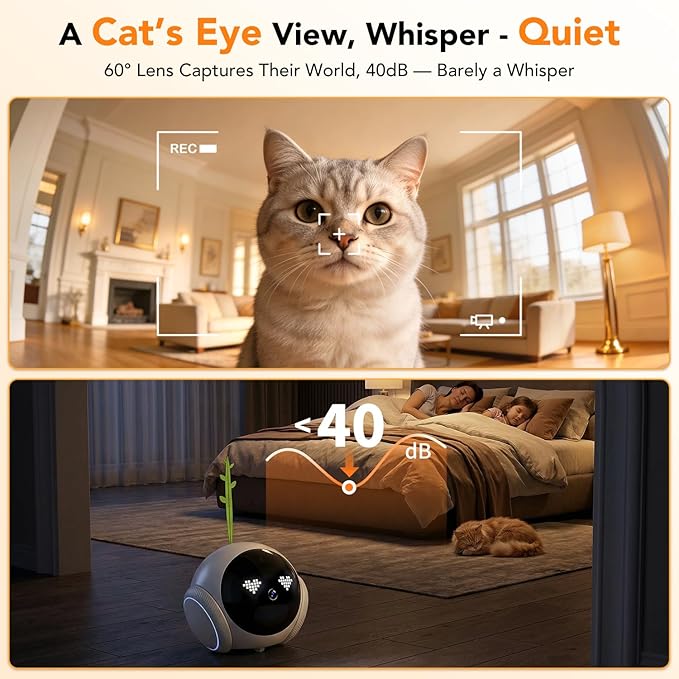 RPZ Pet Camera Indoor, Dog Camera, Movable Home Security Robot with Phone App, 2 K Cat & Puppy Mini Robot, Long Distance on Wheels Safety Alerts, Pet Auto Tracking, 2-Way Speaker