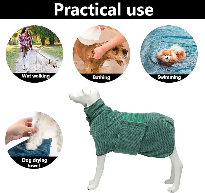 Geyecete Pineapple Grid Fast Drying Super Absorbent Dog Cat Bath Robe Towel - Green-L