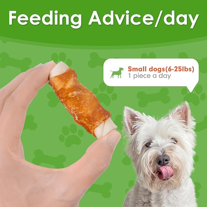 MON2SUN Dog Treats, 2.5 Inch Chicken Wrapped Rawhide Rolls, Teeth Cleaning Chews with High Protein for Small Dogs, 21.2 oz (32 Count - Pack of 1)