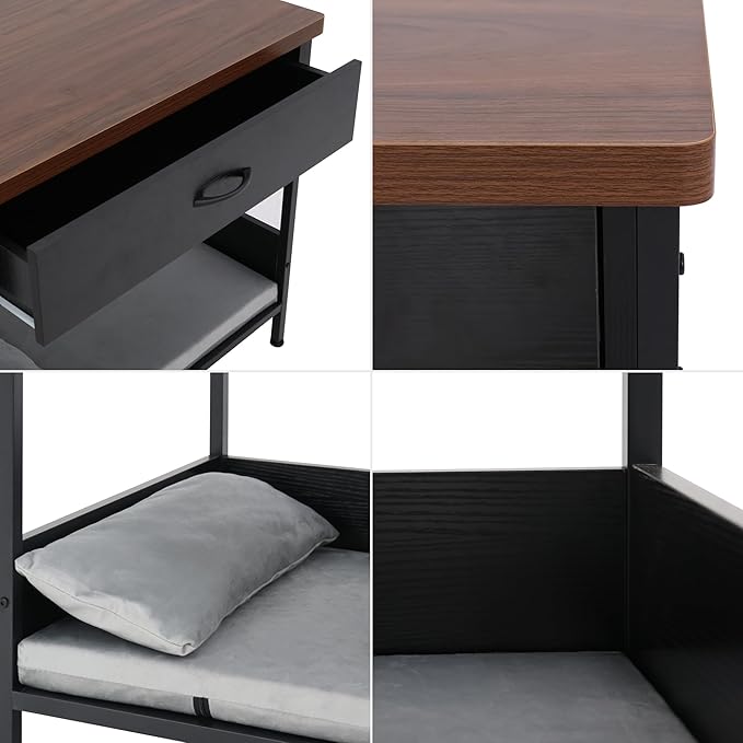 Multi-Functional Dog Bed End Table with Storage Drawer, Open Design Pet Bed with Removable Washable Cushion, Comfortable Resting Spot for Small & Medium Dogs, Indoor Use
