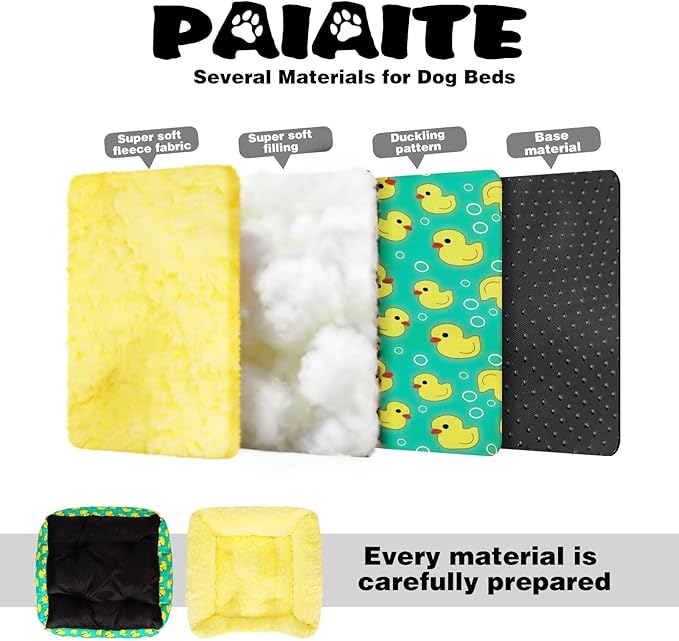 Rectangle Washable Dog Bed for Large, Medium & Small Dogs – Soft Calming Puppy Beds, Durable Warm Pet Sofa with Non-Slip Bottom for Indoor Use.Yellow M Size (33.5"x33.5"x7.1")