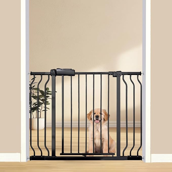 Expandable Baby & Dog Gate 38.5-43.3 Inch, Tension Mounted Indoor Safety Gate for Stairs & Doorways - Black Metal, 30 Inch Tall