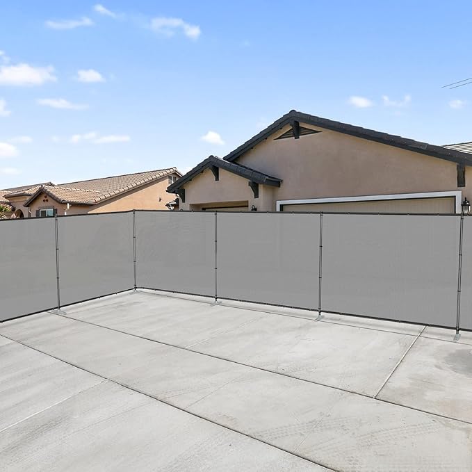 Patio 5' x 62' Outdoor Privacy Screen Freestanding Temporary Fence Panels Net Cover with Metal Poles for Outside Backyard Pool Garden Air Conditioner Fencing, Light Gray