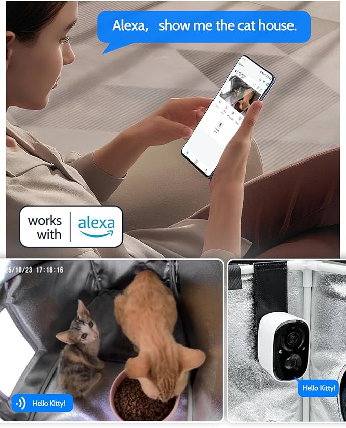 rolimate Wireless Solar Smart Pet Camera for Outdoor cat House, IP65 Weatherproof, Motion Detection, 2-Way Audio, Night Vision, SD Local & Cloud Storage, Compatible with Alexa (1)