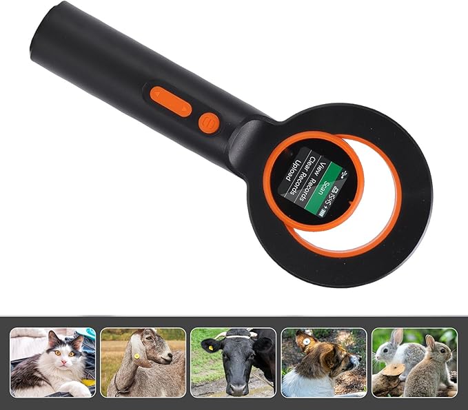 Pet Microchip Scanner, Portable Chip Reader 1.44 Inch TFT Screen Animal Microchip Scanner Support EMID FDX B Tag 240 Tag Data Storage 2.4GHz Wireless BT USB Connection