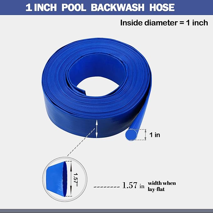 Eastrans 1 IN x 50 FT Pool Backwash Hose, Heavy Duty Flat Discharge Hose