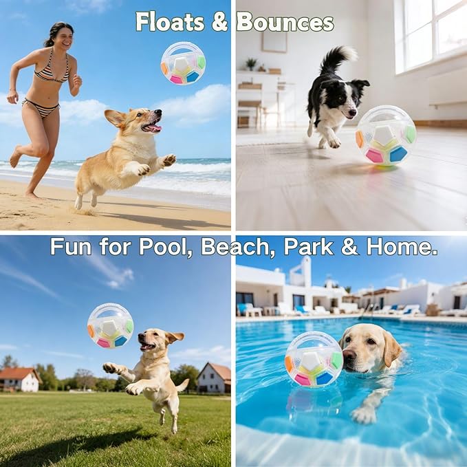 Dog Calming Ball with Handle, Interactive Ball for Playing with Pet Dogs, Interactive Soccer Toy with Squeaking Tennis Ball Inside, for Water Play, Training & Outdoor Games (White)