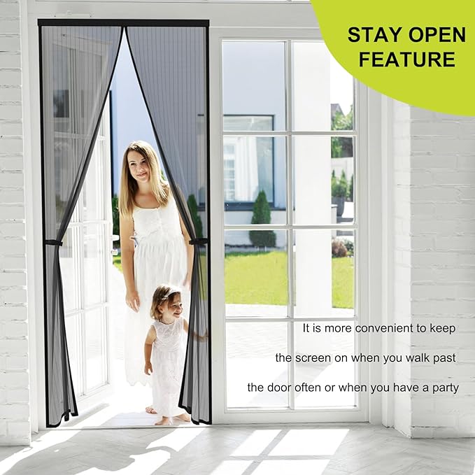 Magnetic Screen Door - Fit for Door Size:40x83 Inch, Screen Itself Size:42" x 84", Hands Free Mesh Partition,Heavy Duty Screen Door Mesh Curtain Keeps Bugs Out, Frame Hook & Loop, Pet and Kid Friendly