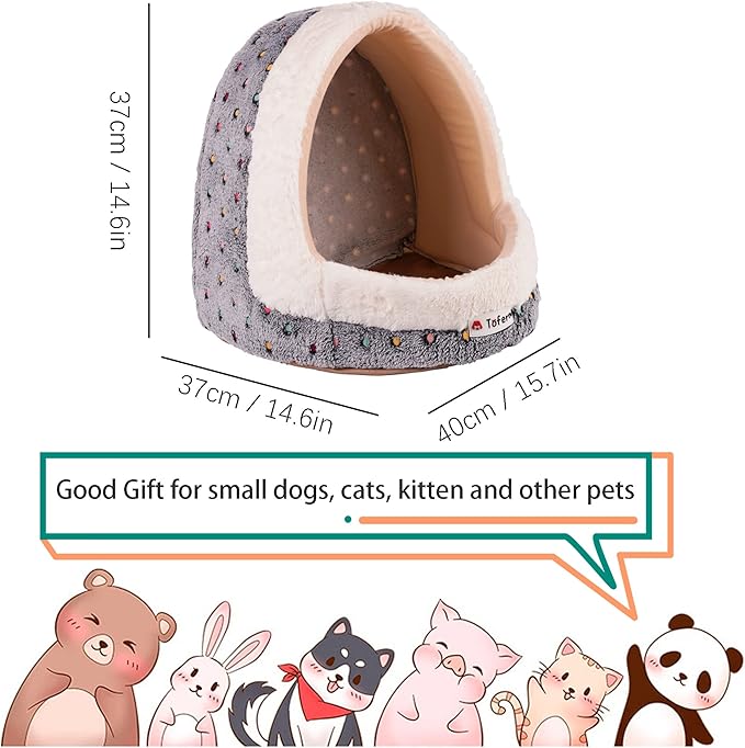 Tofern Dog Beds for Small Dog Cats Colorful Dots Pattern Striped Cute Fleece Warm Washable Igloo Pet Bed with Removable Cover