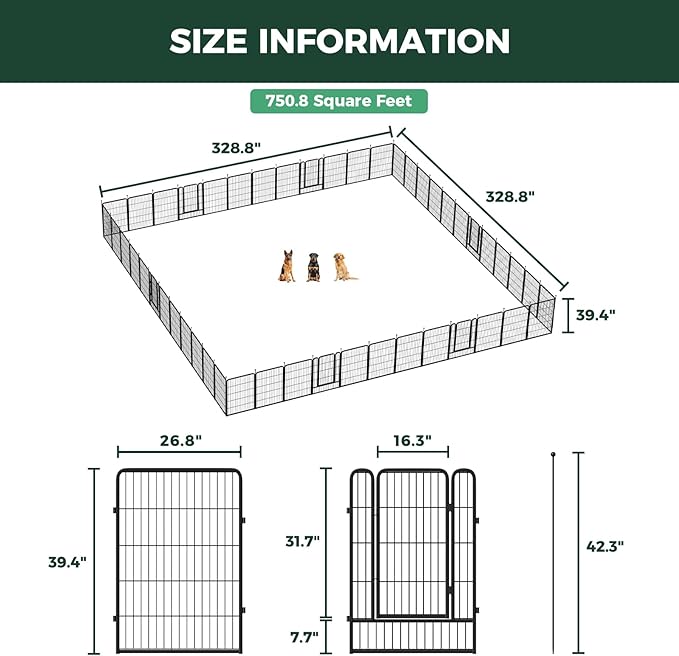 FXW Rollick Unleashed Dog Playpen for Indoor, Yard, RV Camping, 40 inch 48 Panels for Medium and Large Dogs, Black│Patented