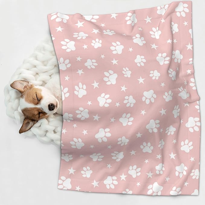 Pink Blanket for Dog Cat - Paw Throw Blanket 23x16 Stars Pet Blanket for Couch Sofa Bed