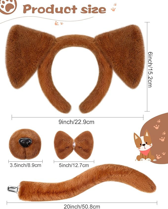 Zhanmai 5 Pcs Carnival Animal Costume Kid Bear Puppy Dog Pup Kangaroo with Tutu Ear Headband Bowtie Tail Paws for Boys Girls