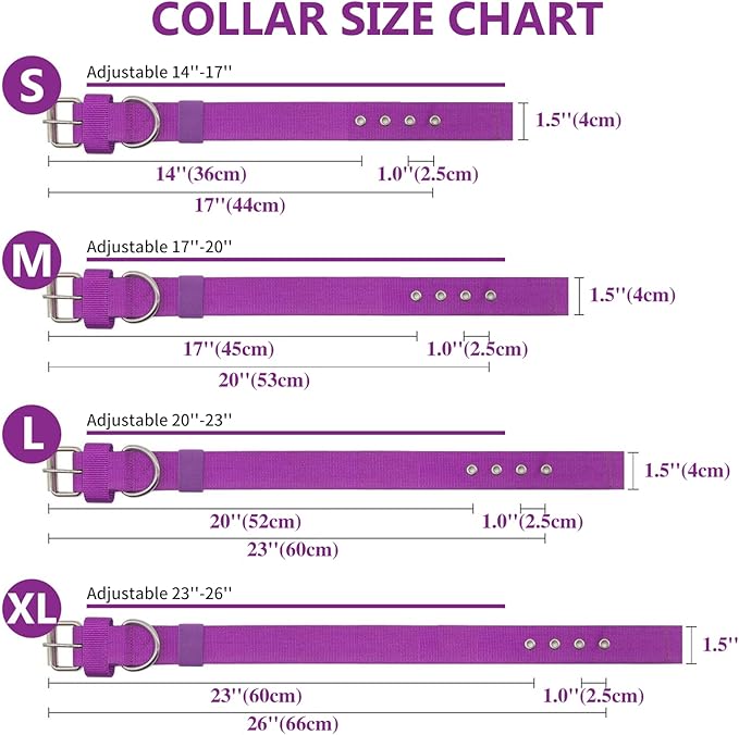 Heavy Duty Tactical Dog Collar - 1.5" Width Military Durable Thick Nylon with Adjustable Metal D Ring & Buckle Working Training K9 Collar for Medium Large Dogs (XL(23"-26"), Purple)