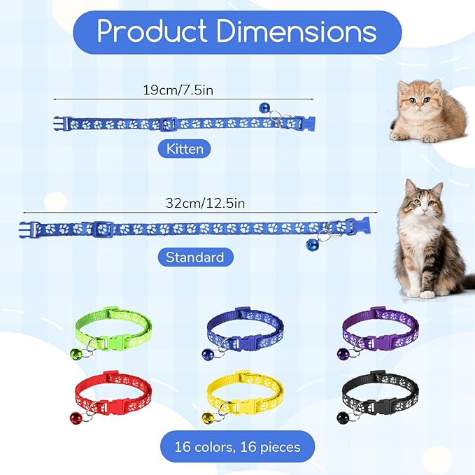 6 Pcs Collar for Cats, Breakaway Cat Collars Reflective Safety Kitten Collar with Bells for Cats Small Dogs, Mixed Colors