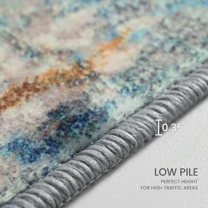 Runner Rug for Kitchen Hallways Runner Rug Non Slip 2'6''x8' Washable Blue Long