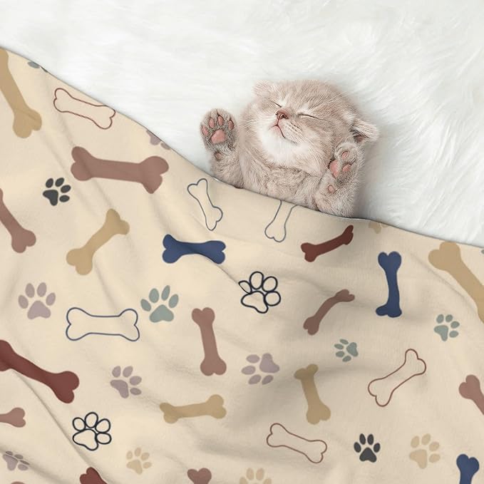 Dog Blanket for Couch - Cute Bones Paws Throw Blanket 23x16 Pet Blanket for Dogs Cats