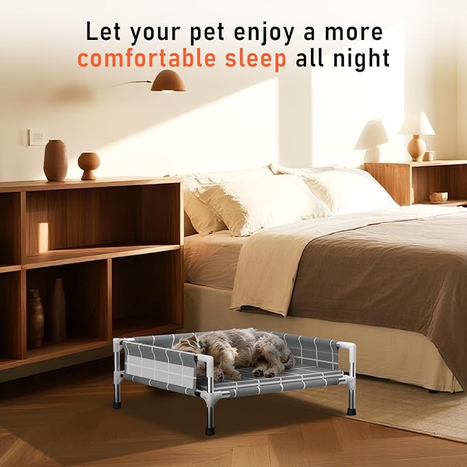 Elevated Dog Bed with Three-Sided Fence and Removable Cushion - Anti-Slip Feet, Stable Design, Easy Assembly, Indoor Relaxation & Outdoor Activities for Small Dogs, All-Season Comfort