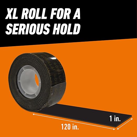 Gorilla Heavy Duty Double Sided Mounting Tape, Black Tape, 1" x 120" (Pack of 4) - Weatherproof for Indoor or Outdoor