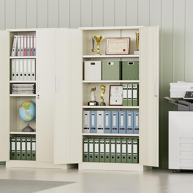 INTERGREAT Metal Storage Cabinet, 72" H Lockable Steel Cabinets with Locking Doors, Storage Locker with Adjustable Shelves for Office, Home, Garage, Gym, School (Warm Grey)