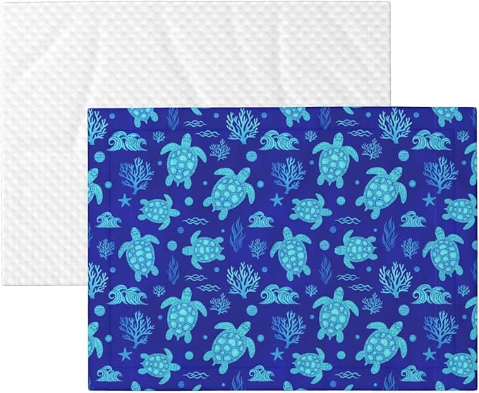 Two Sided Plush Pet Blanket for Crates Carriers Home Use, Watercolor Blue Sea Turtle, Reversible Throw with Cozy Dot Fabric and Silky Reverse for Small Large Pets