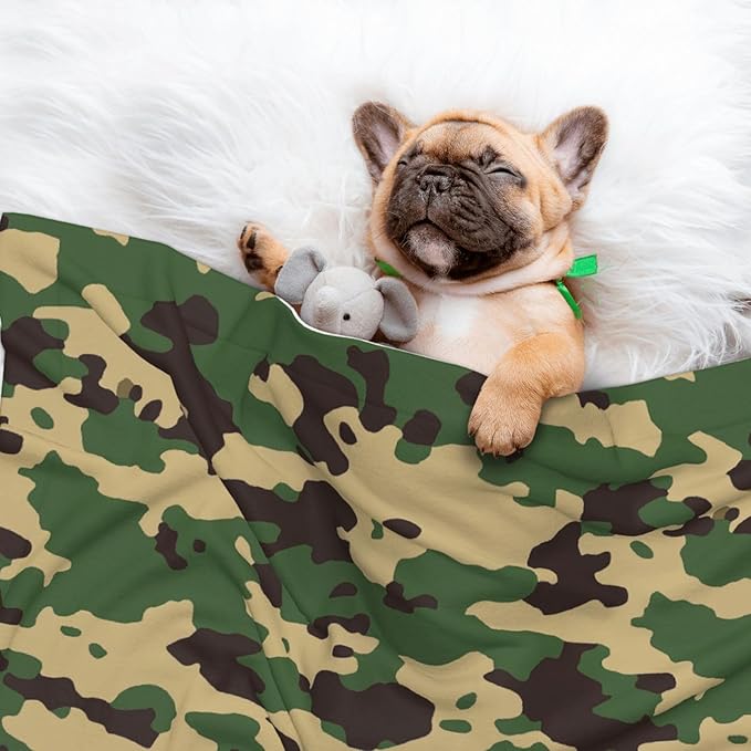 Cat Dog Blanket Camouflage Pattern Green Black Ultra Soft Warming Mat for Indoor Pet Beds Furniture 27.6 X 19.7inch