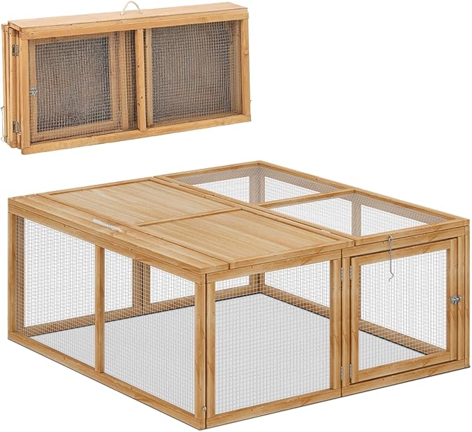 Magshion Folding Chicken Coop Rabbit Hutch, Portable Chicken House with Handle Wooden Small Animal Poultry Pet Cage House for Outdoor, 45.5 Inch, No Assembly Required
