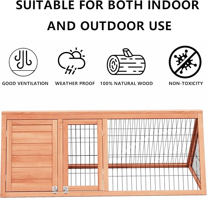 Wooden Chicken Coop, Quail Cage,Small Rabbit Hutch Cage Hybrid - A-Frame Design with Water-Resistant Slanted Roof &Ventilated Wire Run - TenaoVilleux (Natural Wood)
