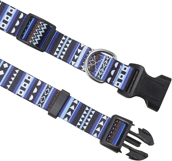 Dog Collar and Leash Set with Bohemia Floral Tribal Geometric Patterns - Soft Ethnic Style Collar Adjustable for Small Medium Large Dogs(Bohemian Blue Set,XS)