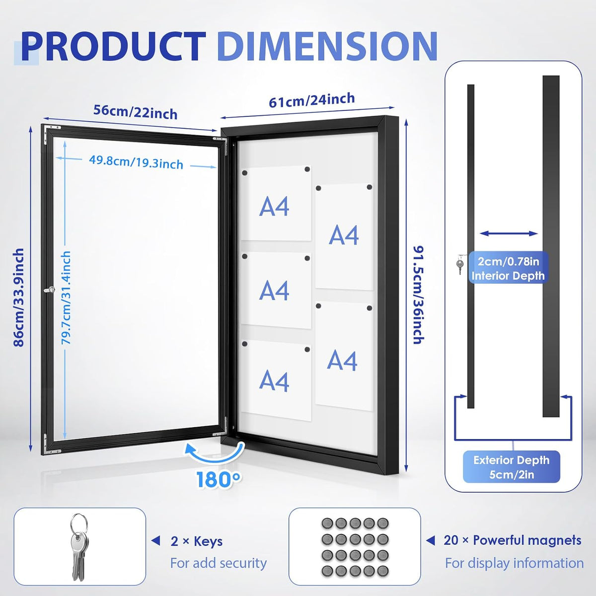 SWANCROWN 36x24 in Outdoor Bulletin Board, Enclosed Whiteboard, Black Frame