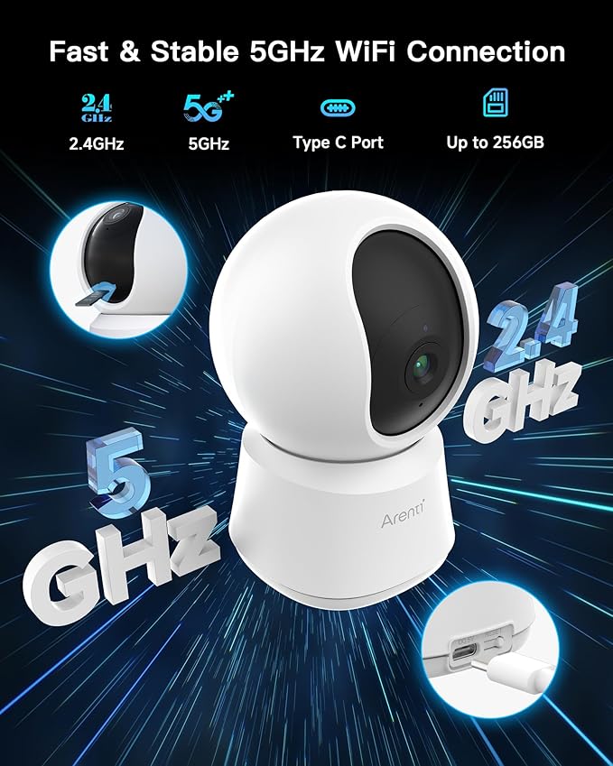 ARENTI 5G 4MP Pet Camera 2 Pack, No Subscription Indoor Security Camera for Dog/Cat/Baby, Free Phone App, Dual-Band WiFi, Auto Tracking, Super Night Vision, 2-Way Talk, 64G Local Storage(P2Q 64G 2PC)