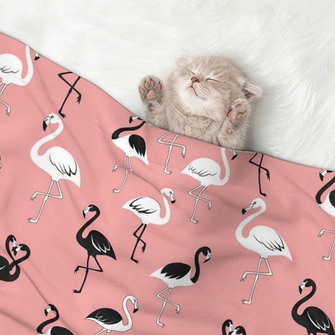 Reversible Pet Blanket for Sofa Protection Pet Comfort, Pink Flamingo, Double Sided Design with Cozy Nubby Nap Side and Durable Smooth Play Side