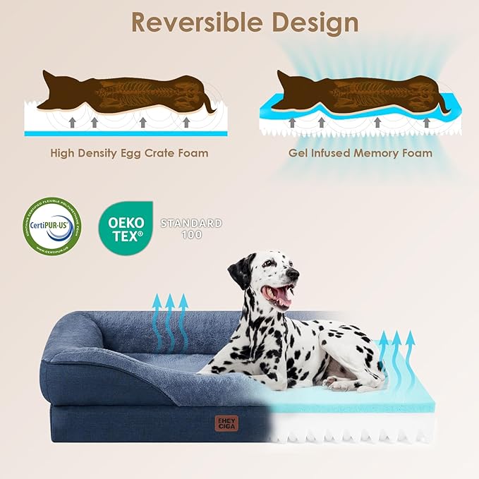EHEYCIGA Orthopedic Dog Bed for Medium Dog, 35x22x6.5 Inch Memory Foam Dog Couch Bed with Sides, Waterproof Liner & Washable Removable Cover, Bolster Pet Sofa, Navy