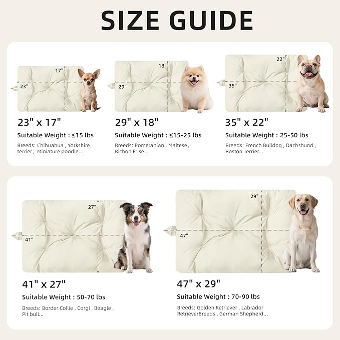 Chew Resistant Dog Bed for Extra Large Dogs - Durable 47"x29" Kennel Pad with Soft Plush Filling, Machine Washable Crate Mat for Aggressive Chewers, Indoor Outdoor Pet Bed, Beige