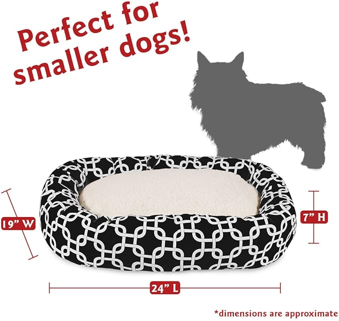 Majestic Pet 24 Inch Links Sherpa Calming Dog Bed Washable – Cozy Soft Round Dog Bed with Spine for Head Support - Fluffy Donut Dog Bed 24x19x7 (inch) – Round Pet Bed Small - BLACK